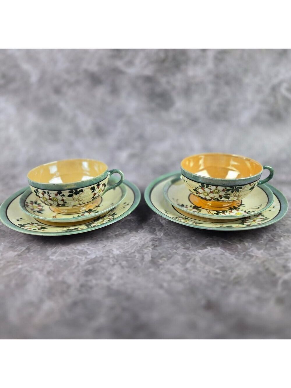 Vintage TT Double Diamond Takito Japanese Lusterware 6 Piece Set Tea Cup Plates